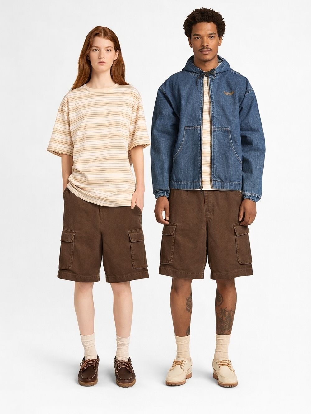 VINTAGE Timberland Long Cargo Shorts Brown Cotton Retro Relaxed Streetwear 35W